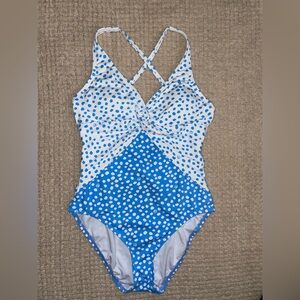 Lilly Pulitzer One Piece Swim Suit Zanzibar Blue Lilly Dots Blue & White Size 6
